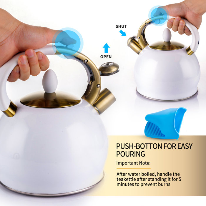 SUSTEAS 3 Quarts Stainless Steel Whistling Stovetop Tea Kettle